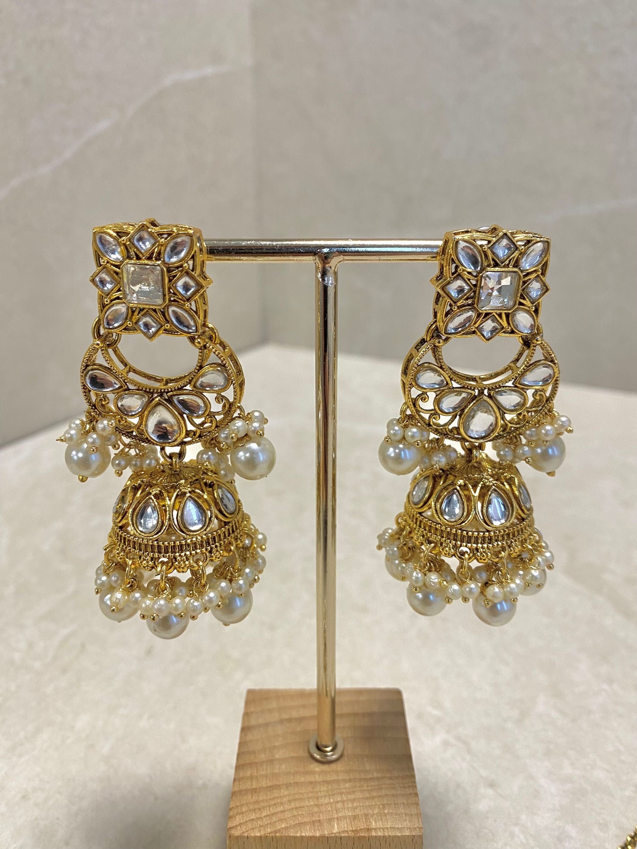 SLIGHTLY IMPERFECT:  Bright Gold Jhumka Earring & Tikka Set