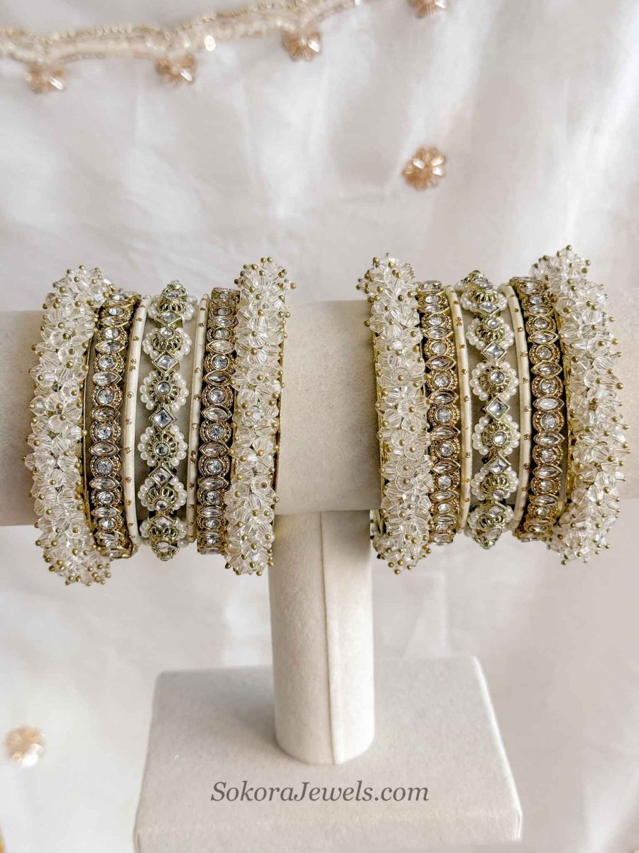 Iqra Antique Gold Crystal Bridal Bangle Set - SOKORA JEWELSIqra Antique Gold Crystal Bridal Bangle SetBANGLES