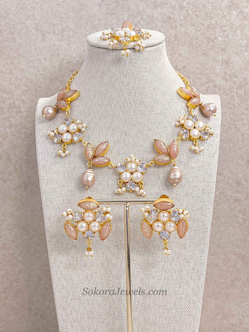 Iridescent Quartz & Pearl Statement Jewellery Set - SOKORA JEWELSIridescent Quartz & Pearl Statement Jewellery Set
