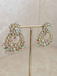 Ishita Pastel Mint & Pink Antique Gold Necklace Set - SOKORA JEWELSIshita Pastel Mint & Pink Antique Gold Necklace SetNECKLACE SETS