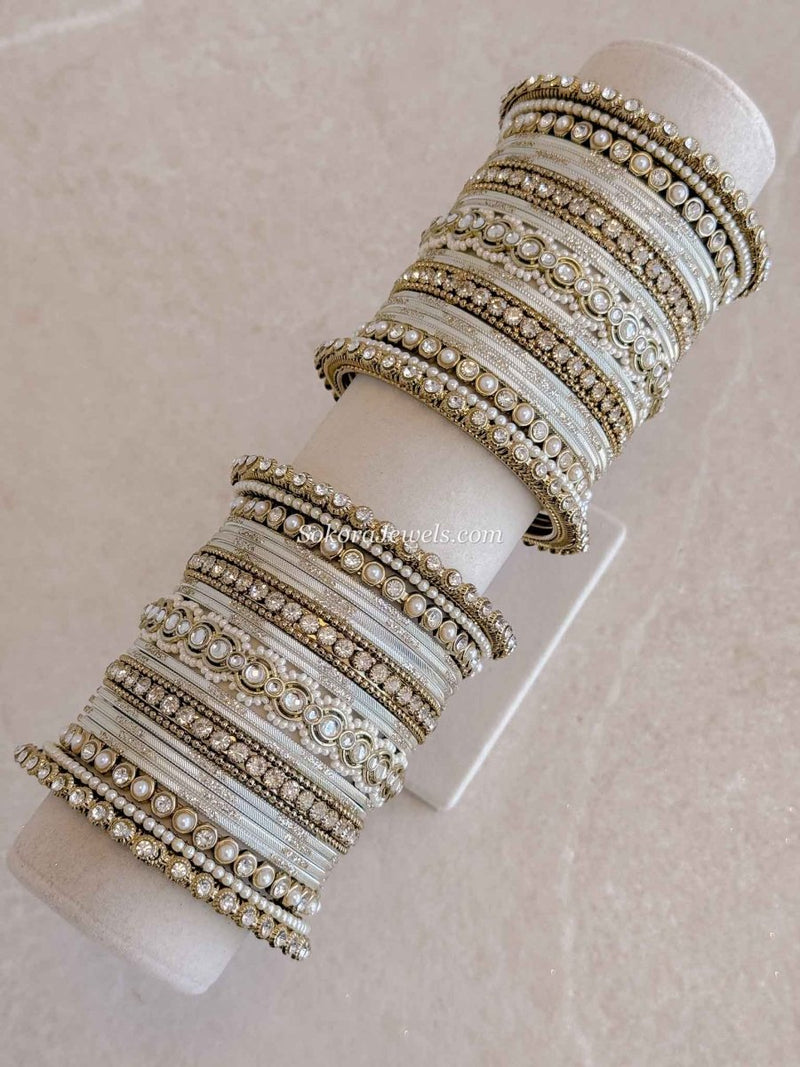 Ivory & Clear Crystal Bridal Bangle set – SOKORA JEWELS