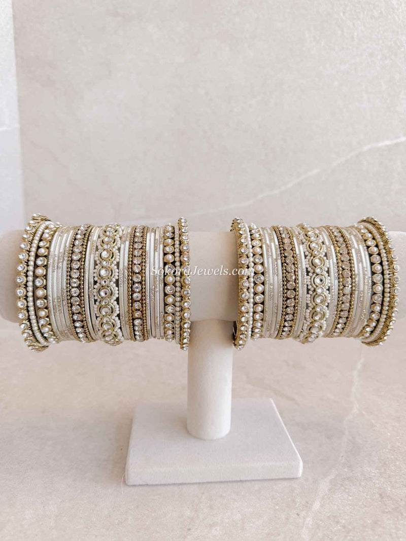 Ivory & Clear Crystal Bridal Bangle set - SOKORA JEWELSIvory & Clear Crystal Bridal Bangle setBANGLES