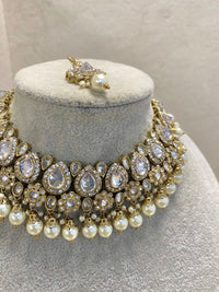 SLIGHTLY IMPERFECT: Antique Gold Necklace Set - Clear