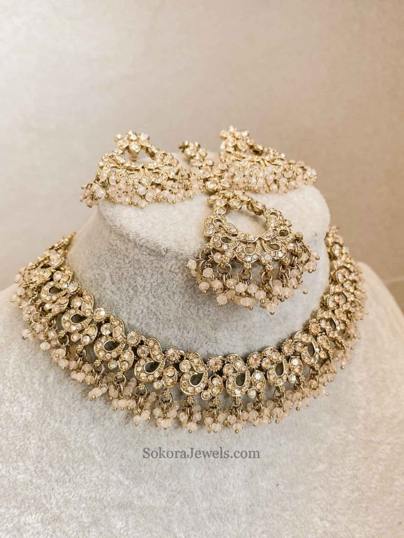 Jasmeet Golden Necklace Sets - SOKORA JEWELSJasmeet Golden Necklace Sets