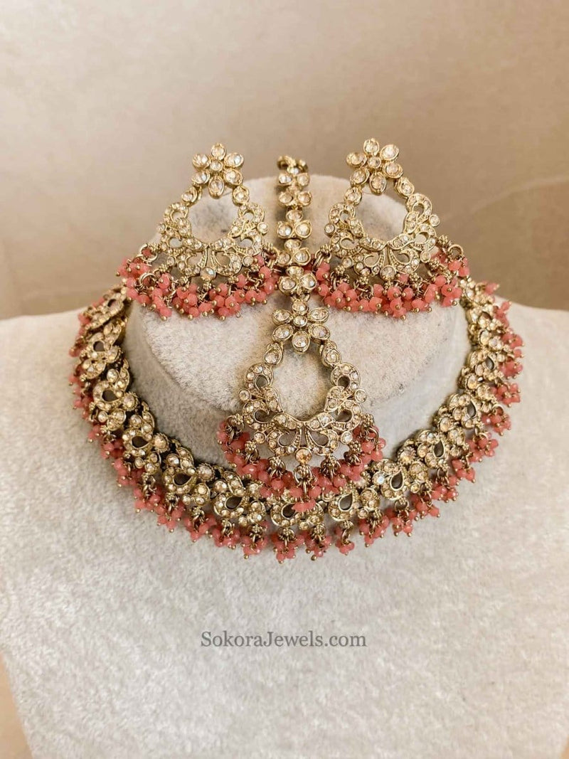 Jasmeet Golden Necklace Sets - SOKORA JEWELSJasmeet Golden Necklace Sets