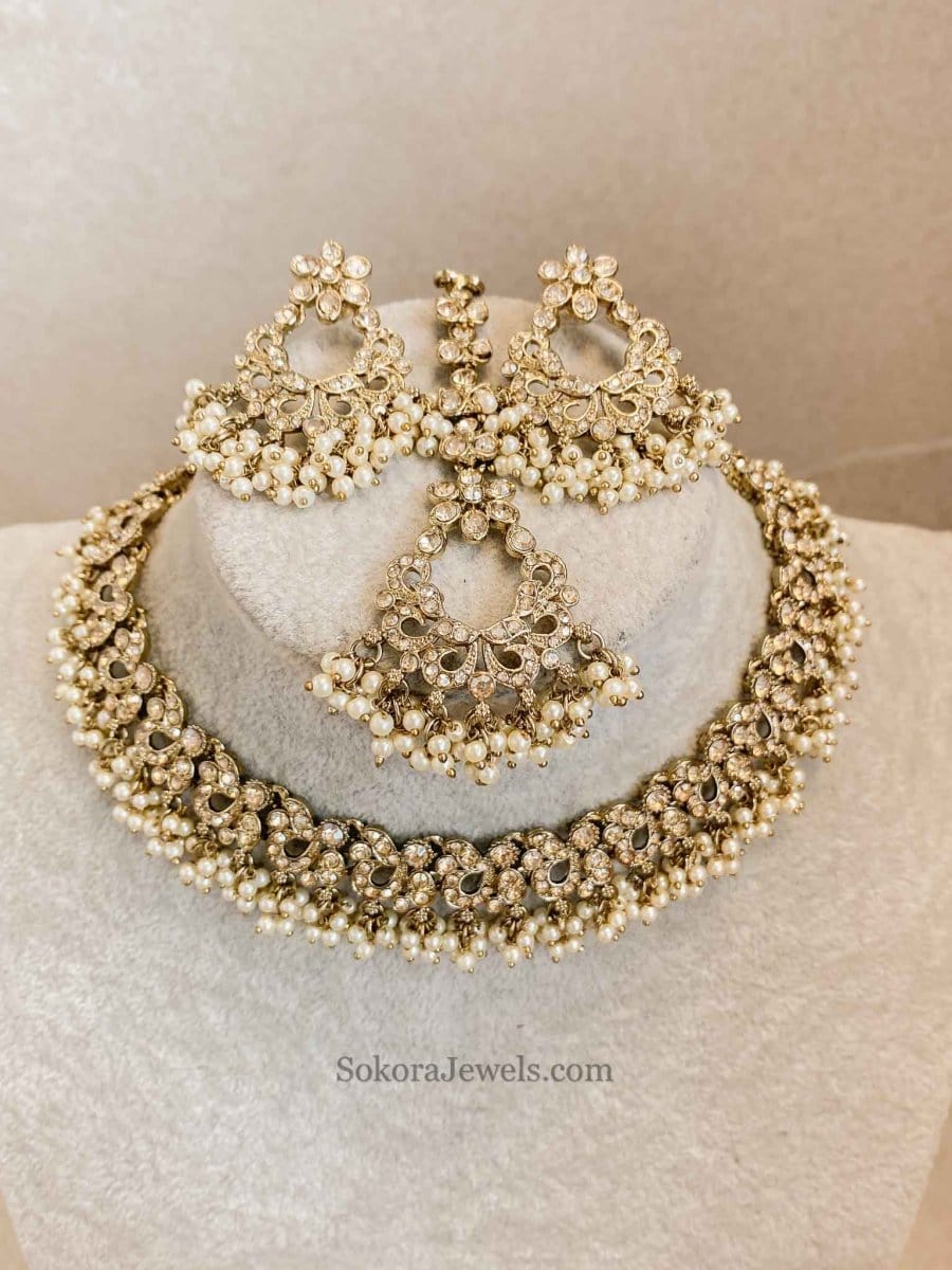 Jasmeet Golden Necklace Sets - SOKORA JEWELSJasmeet Golden Necklace Sets