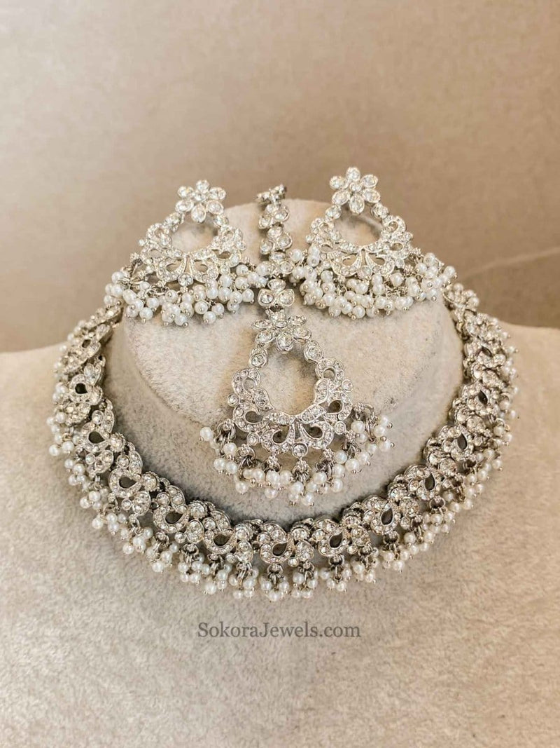 Jasmeet Silver Necklace Sets - SOKORA JEWELSJasmeet Silver Necklace Sets
