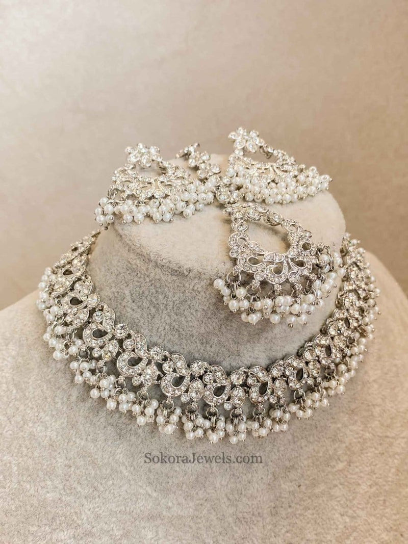 Jasmeet Silver Necklace Sets - SOKORA JEWELSJasmeet Silver Necklace Sets