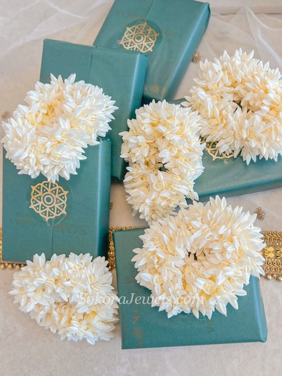 Jasmin Flowers Hair Scrunchie - SOKORA JEWELSJasmin Flowers Hair Scrunchie