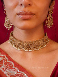 Jeevan Golden Choker Set - Pearl - SOKORA JEWELSJeevan Golden Choker Set - Pearl