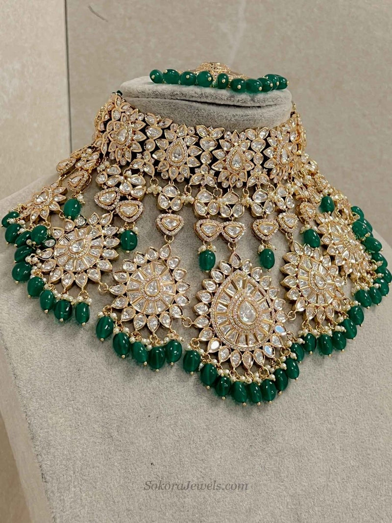 Jemima Gold Plated Kundan Set - Green - SOKORA JEWELSJemima Gold Plated Kundan Set - Green