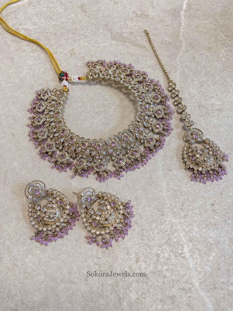 Jessica Clear Gold Necklace Set - 5 Colour Options - SOKORA JEWELSJessica Clear Gold Necklace Set - 5 Colour Options