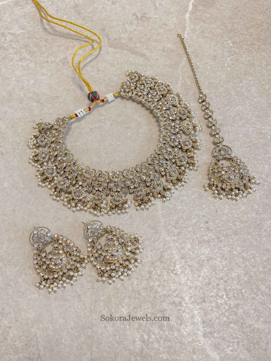 Jessica Clear Gold Necklace Set - 5 Colour Options - SOKORA JEWELSJessica Clear Gold Necklace Set - 5 Colour Options