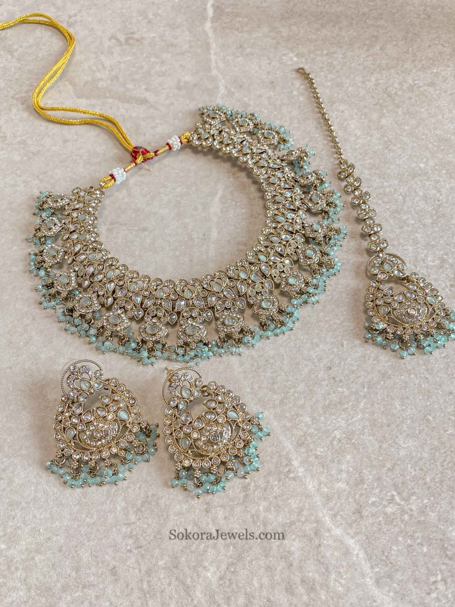 Jessica Clear Gold Necklace Set - 5 Colour Options - SOKORA JEWELSJessica Clear Gold Necklace Set - 5 Colour Options