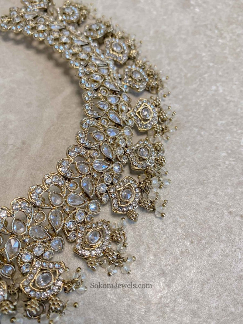 Jessica Clear Gold Necklace Set - 5 Colour Options - SOKORA JEWELSJessica Clear Gold Necklace Set - 5 Colour Options