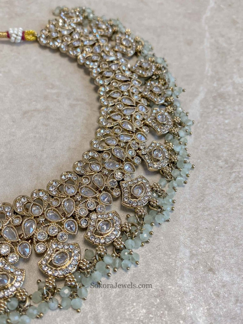 Jessica Clear Gold Necklace Set - 5 Colour Options - SOKORA JEWELSJessica Clear Gold Necklace Set - 5 Colour Options