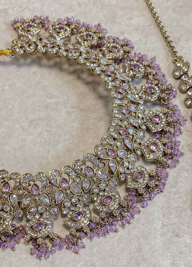 Jessica Clear Gold Necklace Set - 5 Colour Options - SOKORA JEWELSJessica Clear Gold Necklace Set - 5 Colour Options