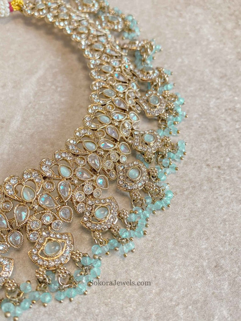 Jessica Clear Gold Necklace Set - 5 Colour Options - SOKORA JEWELSJessica Clear Gold Necklace Set - 5 Colour Options