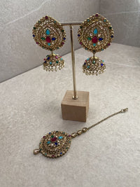 Jhumka Earring & Tikka set - Champagne - SOKORA JEWELSJhumka Earring & Tikka set - Champagne
