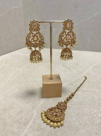 Jhumka Earring & Tikka set - Golden - SOKORA JEWELSJhumka Earring & Tikka set - Golden