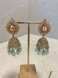 Jhumka Earring & Tikka set - Pale Blue - SOKORA JEWELSJhumka Earring & Tikka set - Pale Blue