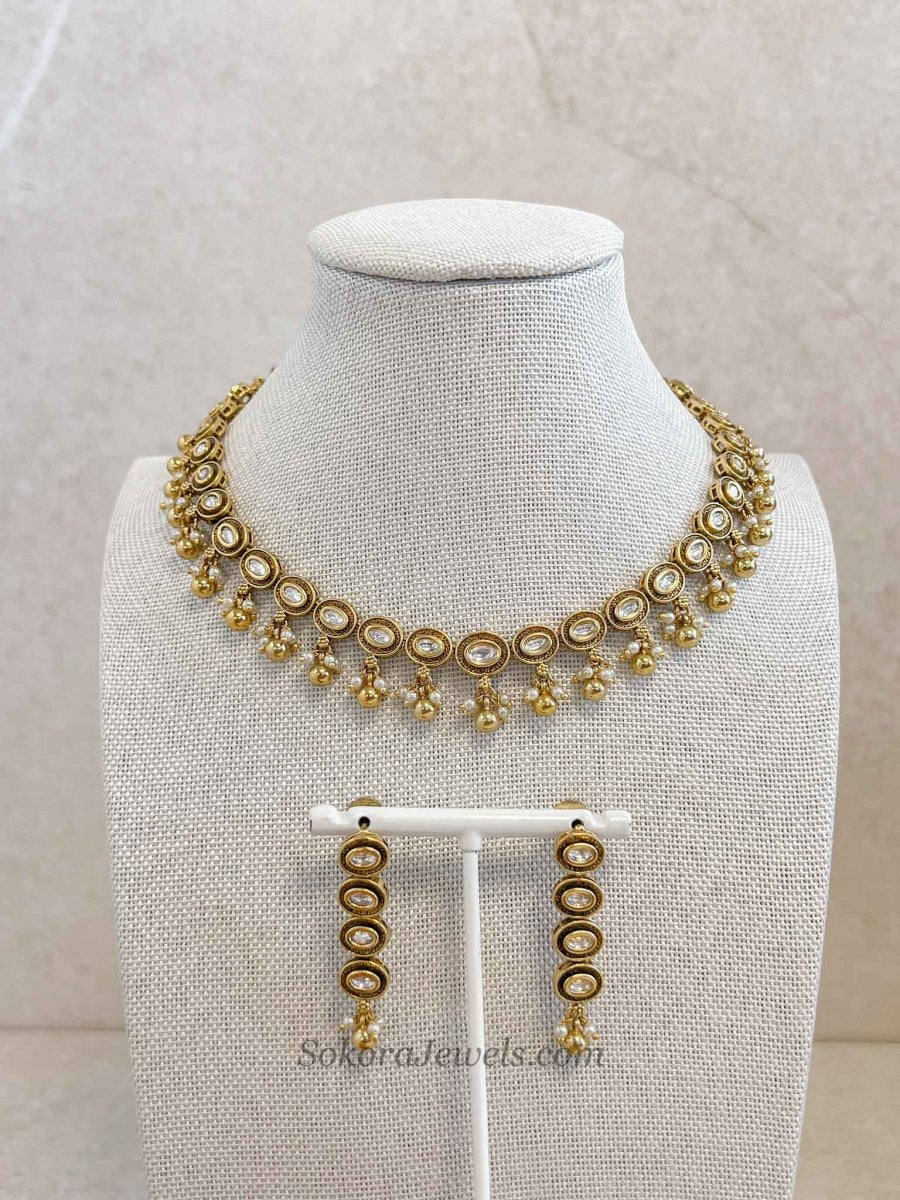 Jivi Small Kundan Necklace & Earring Set - SOKORA JEWELSJivi Small Kundan Necklace & Earring Set