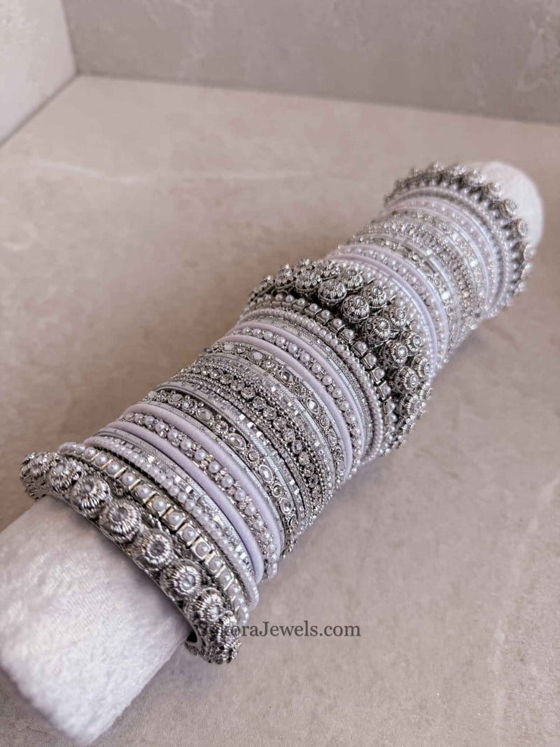 Jodhaa Luxury Bangle stack - Silver - SOKORA JEWELSJodhaa Luxury Bangle stack - SilverBANGLES