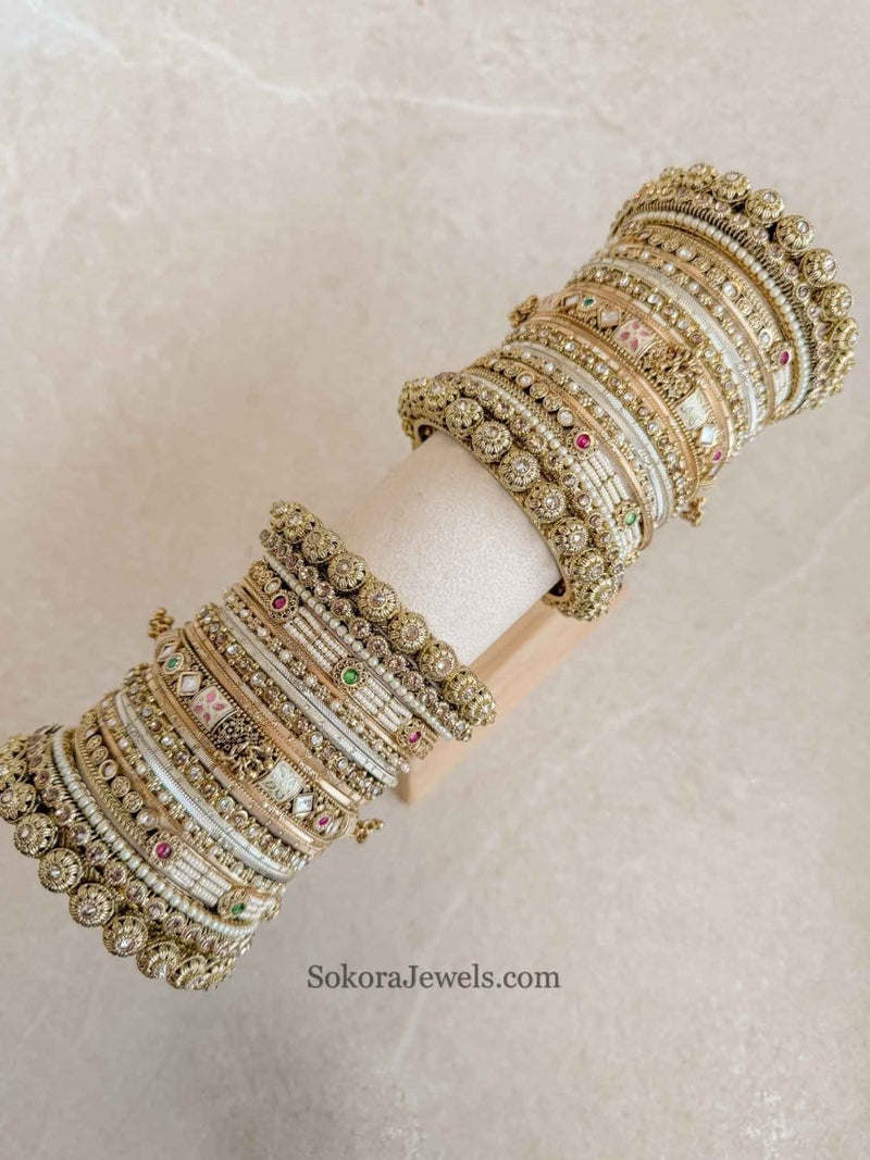 Jodhaa Luxury Kundan Bangle stack - SOKORA JEWELSJodhaa Luxury Kundan Bangle stackBANGLES