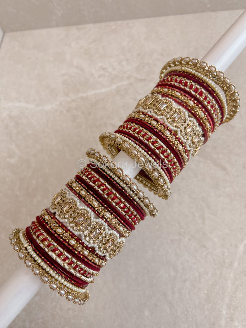 Julekha Bridal Bangle Stack - Maroon - SOKORA JEWELSJulekha Bridal Bangle Stack - MaroonBANGLES