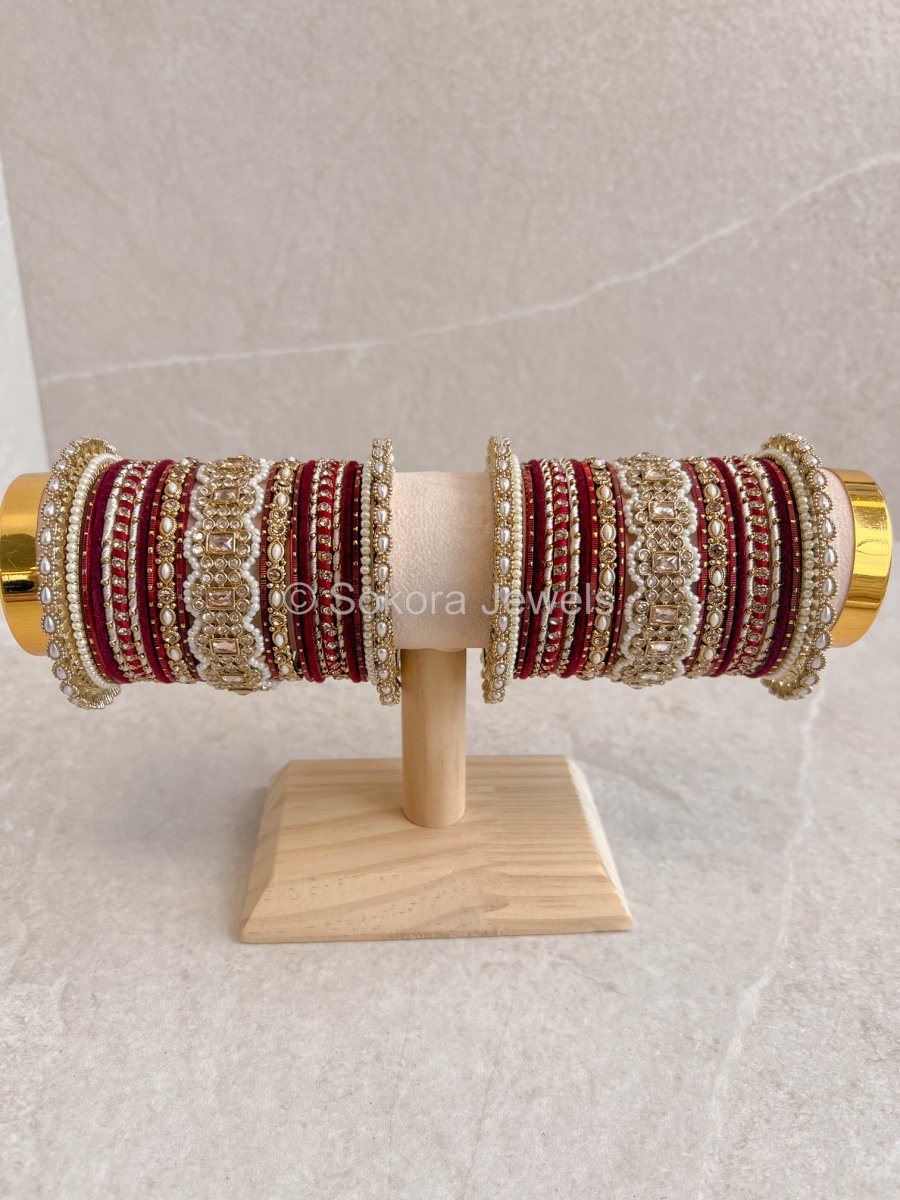 Julekha Bridal Bangle Stack - Maroon - SOKORA JEWELSJulekha Bridal Bangle Stack - MaroonBANGLES