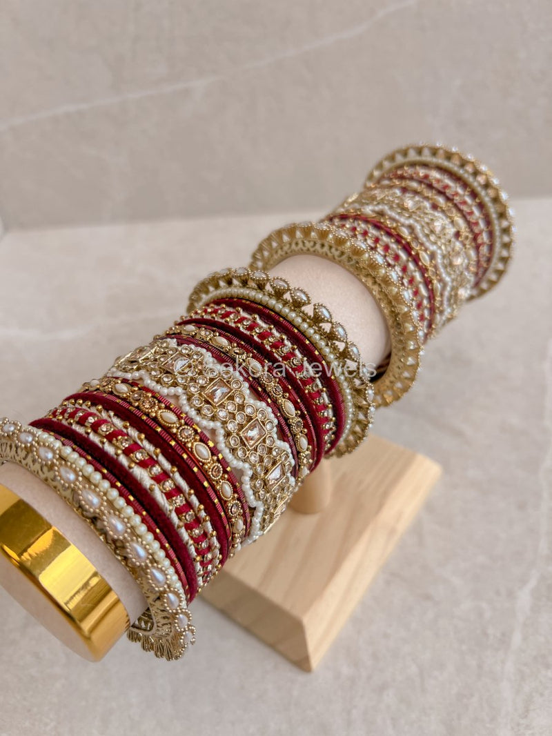 Julekha Bridal Bangle Stack - Maroon - SOKORA JEWELSJulekha Bridal Bangle Stack - MaroonBANGLES