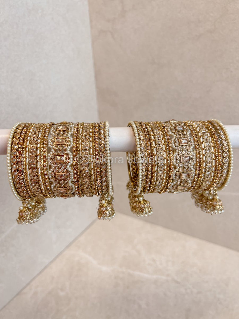 Julekha Golden Bridal Bangles Stack - SOKORA JEWELSJulekha Golden Bridal Bangles StackBANGLES