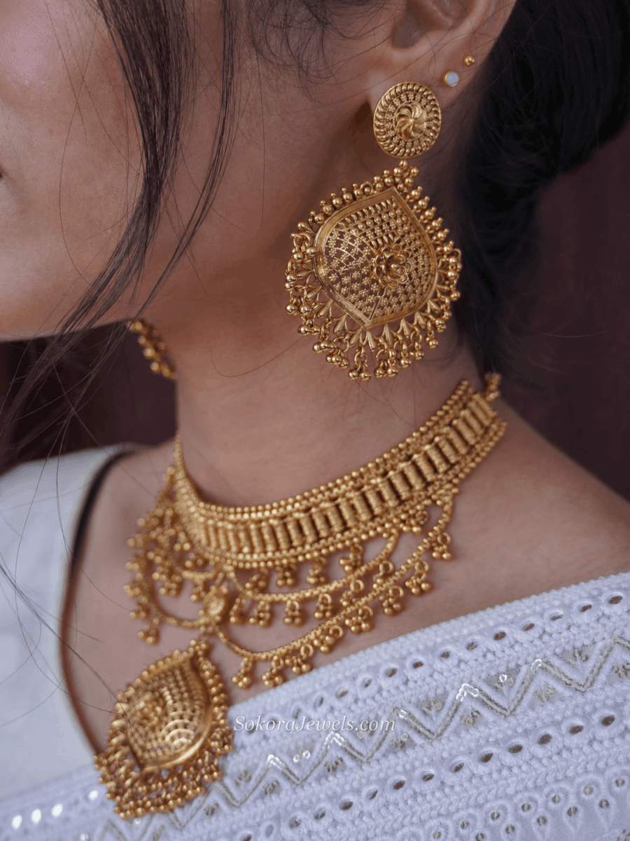 Jyoti Gold Layered Necklace Set - SOKORA JEWELSJyoti Gold Layered Necklace Set