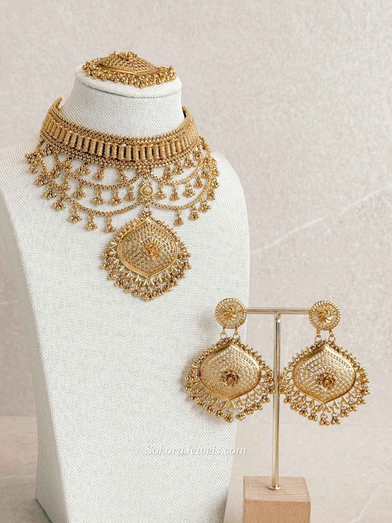 Jyoti Gold Layered Necklace Set - SOKORA JEWELSJyoti Gold Layered Necklace Set