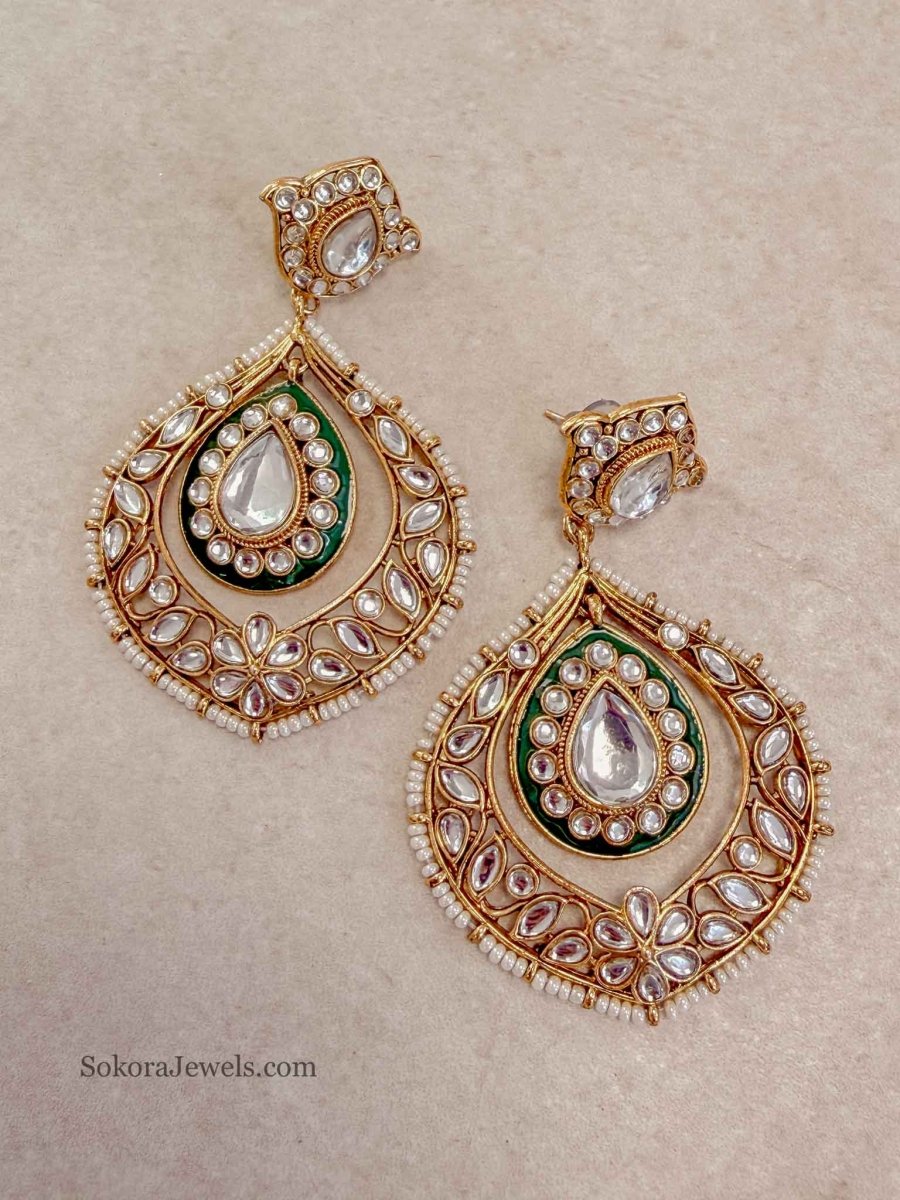 Kamlai Large Kundan Earrings - SOKORA JEWELSKamlai Large Kundan Earrings