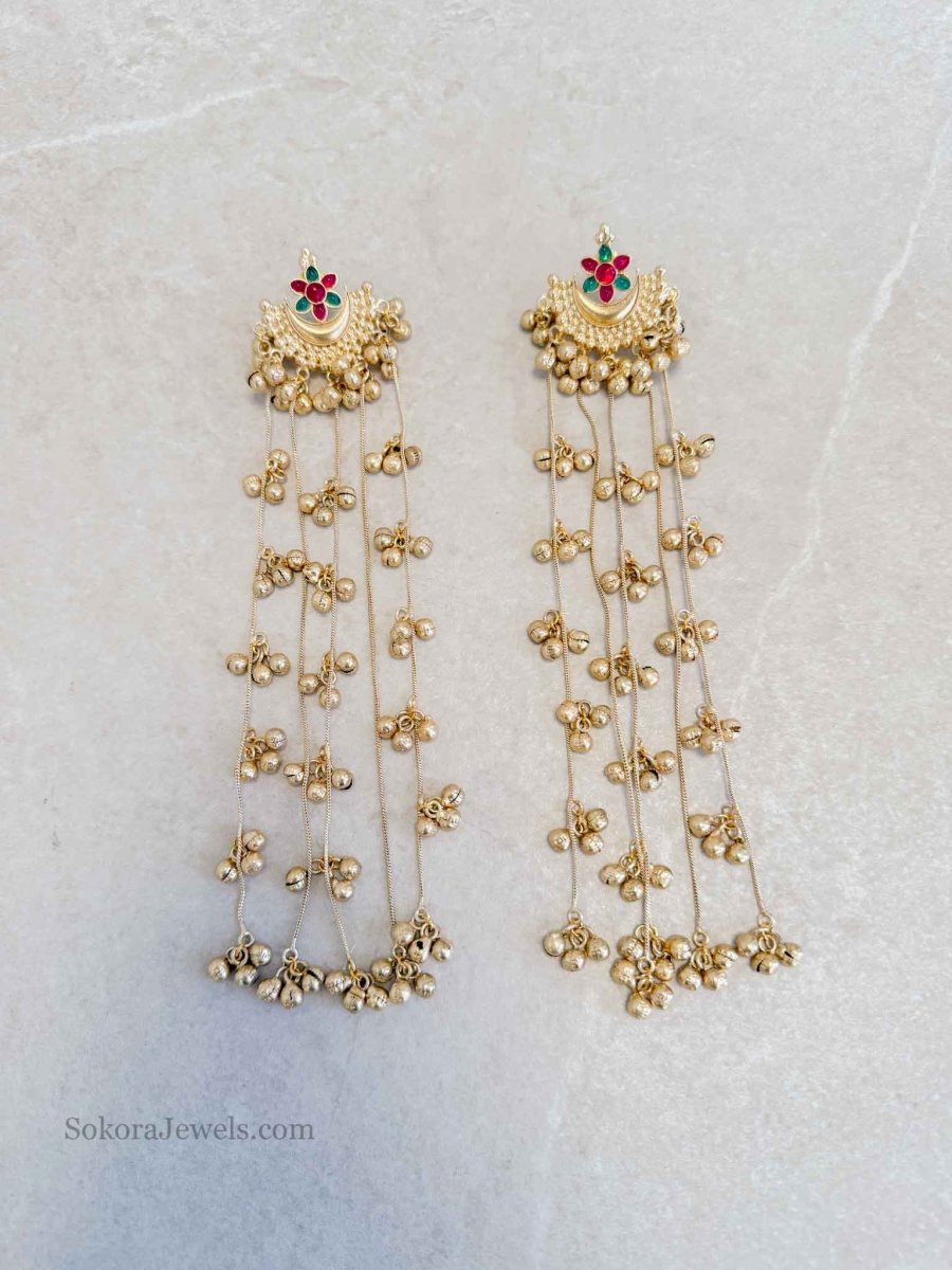 Kashmiri style Long Shoulder Duster Earrings - SOKORA JEWELSKashmiri style Long Shoulder Duster Earrings