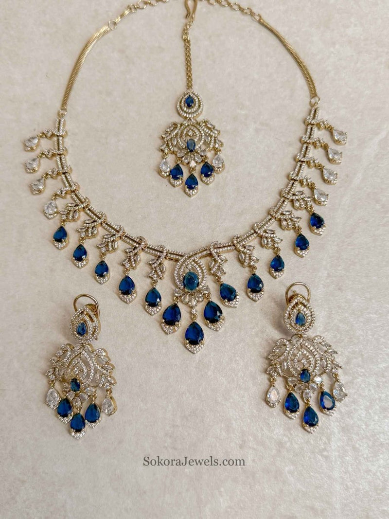 Katrina Bridal American Diamond Set – Antique Gold Base - SOKORA JEWELSKatrina Bridal American Diamond Set – Antique Gold BaseNECKLACE SETS