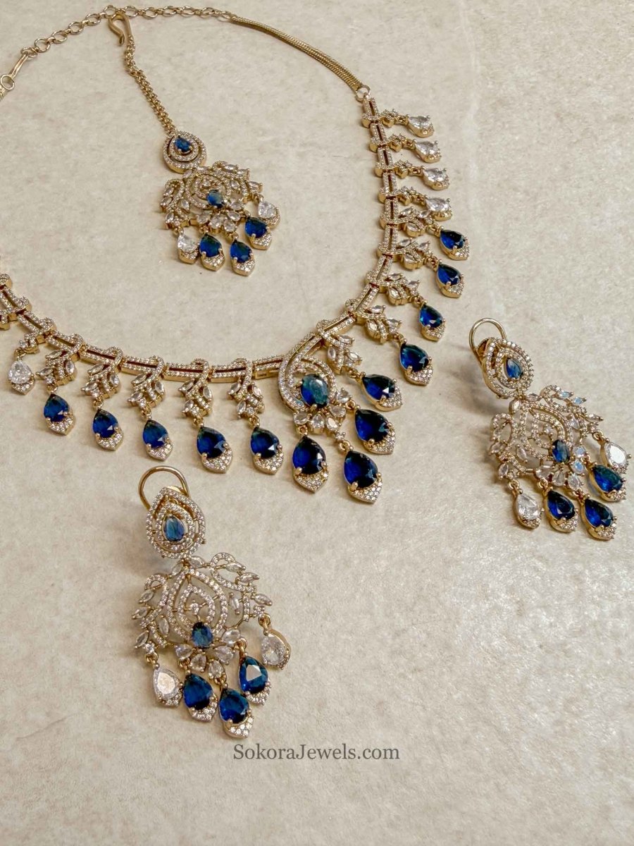 Katrina Bridal American Diamond Set – Antique Gold Base - SOKORA JEWELSKatrina Bridal American Diamond Set – Antique Gold BaseNECKLACE SETS