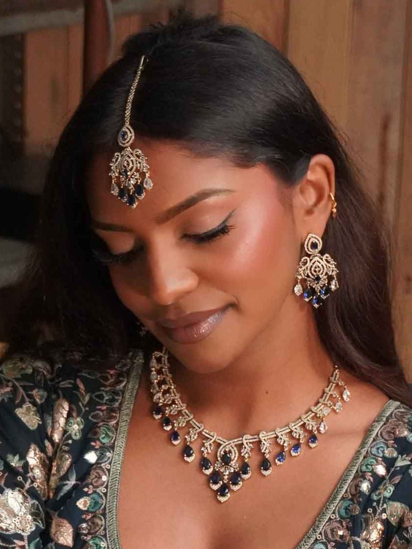Katrina Bridal American Diamond Set – Antique Gold Base - SOKORA JEWELSKatrina Bridal American Diamond Set – Antique Gold BaseNECKLACE SETS