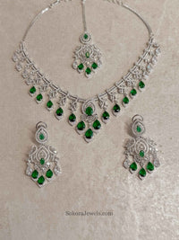 Katrina Bridal American Diamond Set – Silver Base - SOKORA JEWELSKatrina Bridal American Diamond Set – Silver BaseNECKLACE SETS