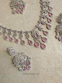 Katrina Bridal American Diamond Set – Silver Base - SOKORA JEWELSKatrina Bridal American Diamond Set – Silver BaseNECKLACE SETS