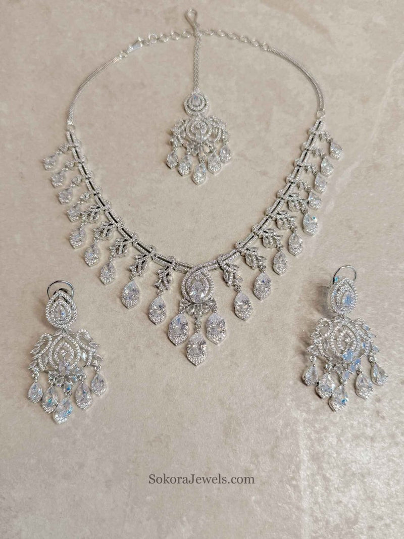 Katrina Bridal American Diamond Set – Silver Base - SOKORA JEWELSKatrina Bridal American Diamond Set – Silver BaseNECKLACE SETS