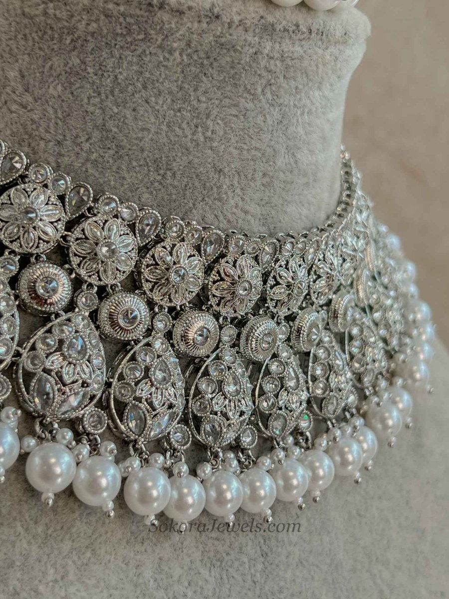 Kavi Pearl Necklace Set - Silver - SOKORA JEWELSKavi Pearl Necklace Set - Silver
