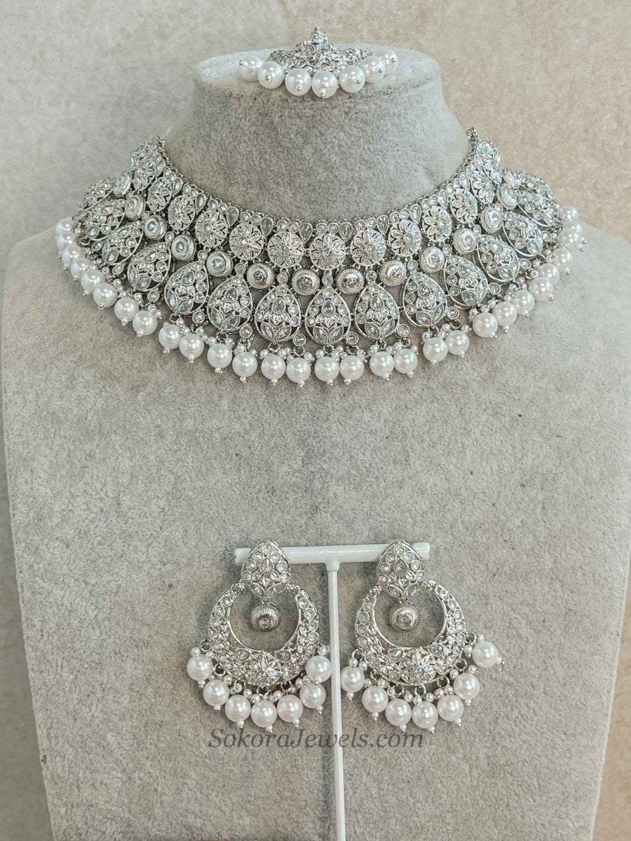 Kavi Pearl Necklace Set - Silver - SOKORA JEWELSKavi Pearl Necklace Set - Silver