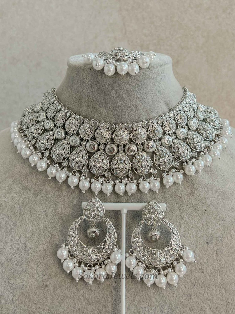 Kavi Pearl Necklace Set - Silver - SOKORA JEWELSKavi Pearl Necklace Set - Silver