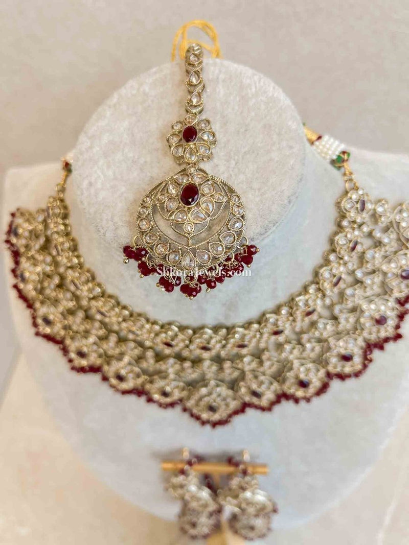 Kavita Bridal Necklace Set - Maroon - SOKORA JEWELSKavita Bridal Necklace Set - Maroon