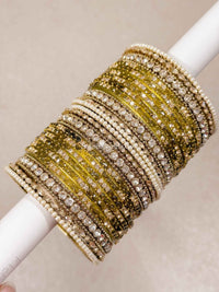 Khaki Green Glass Bangle set - 2.8 - SOKORA JEWELSKhaki Green Glass Bangle set - 2.8BANGLES