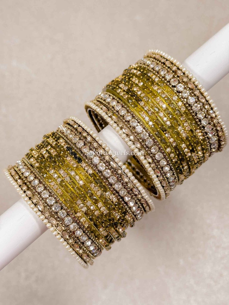 Khaki Green Glass Bangle set - 2.8 - SOKORA JEWELSKhaki Green Glass Bangle set - 2.8BANGLES