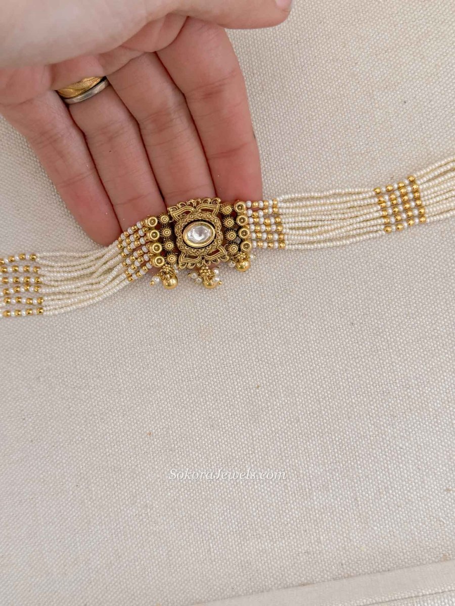 Kundan Beaded Bridal Waist Chain - SOKORA JEWELSKundan Beaded Bridal Waist Chain
