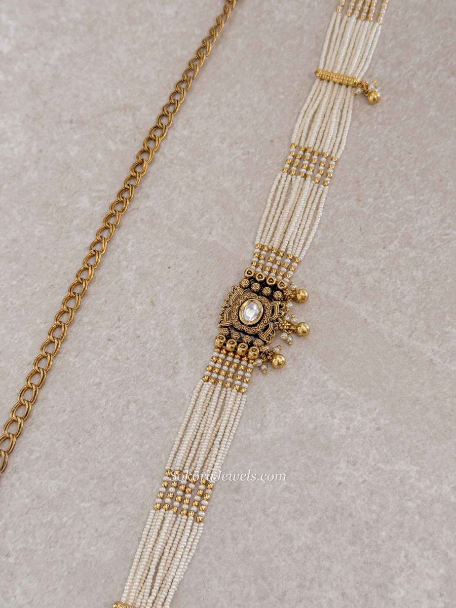 Kundan Beaded Bridal Waist Chain - SOKORA JEWELSKundan Beaded Bridal Waist Chain